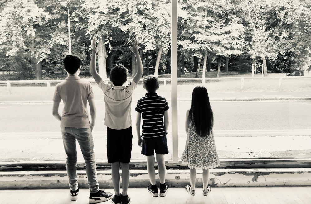 The Tierney children, Oliver, Aaron, Harry and Niamh at the window of Apus Peak before it opened