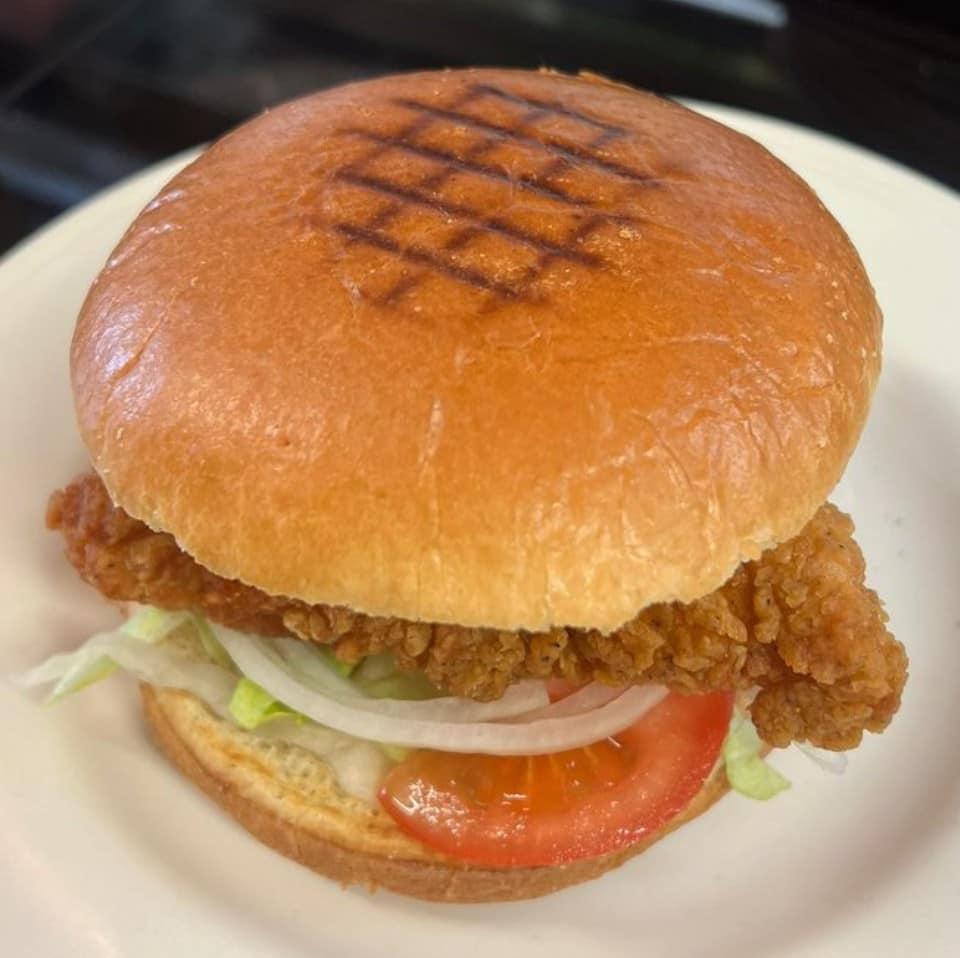 The popular spicy chicken burger at Newtons Nosh Catering