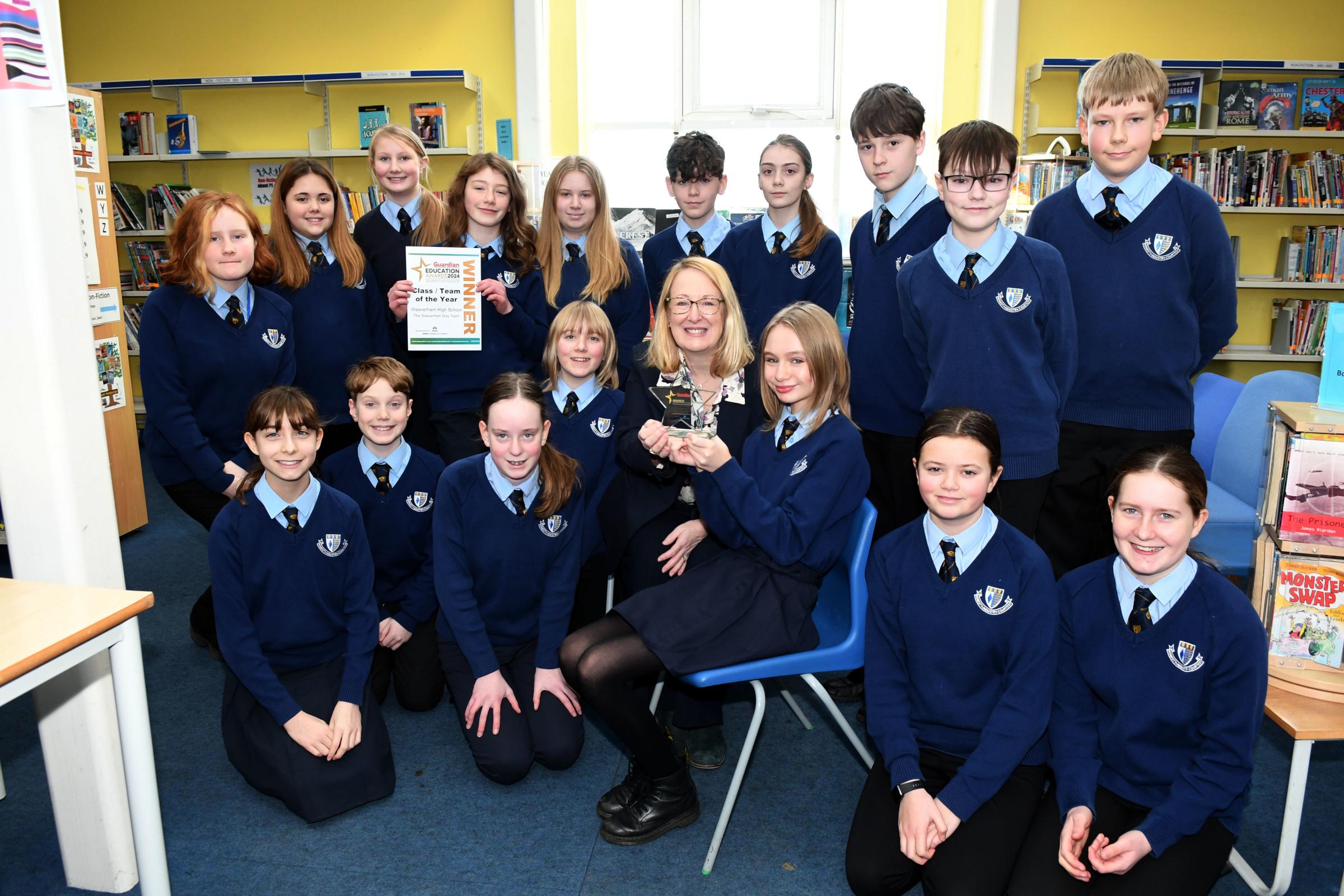 Pauline Yould from Tata Chemicals presented last years Team of the Year Award to Weaverham High School students